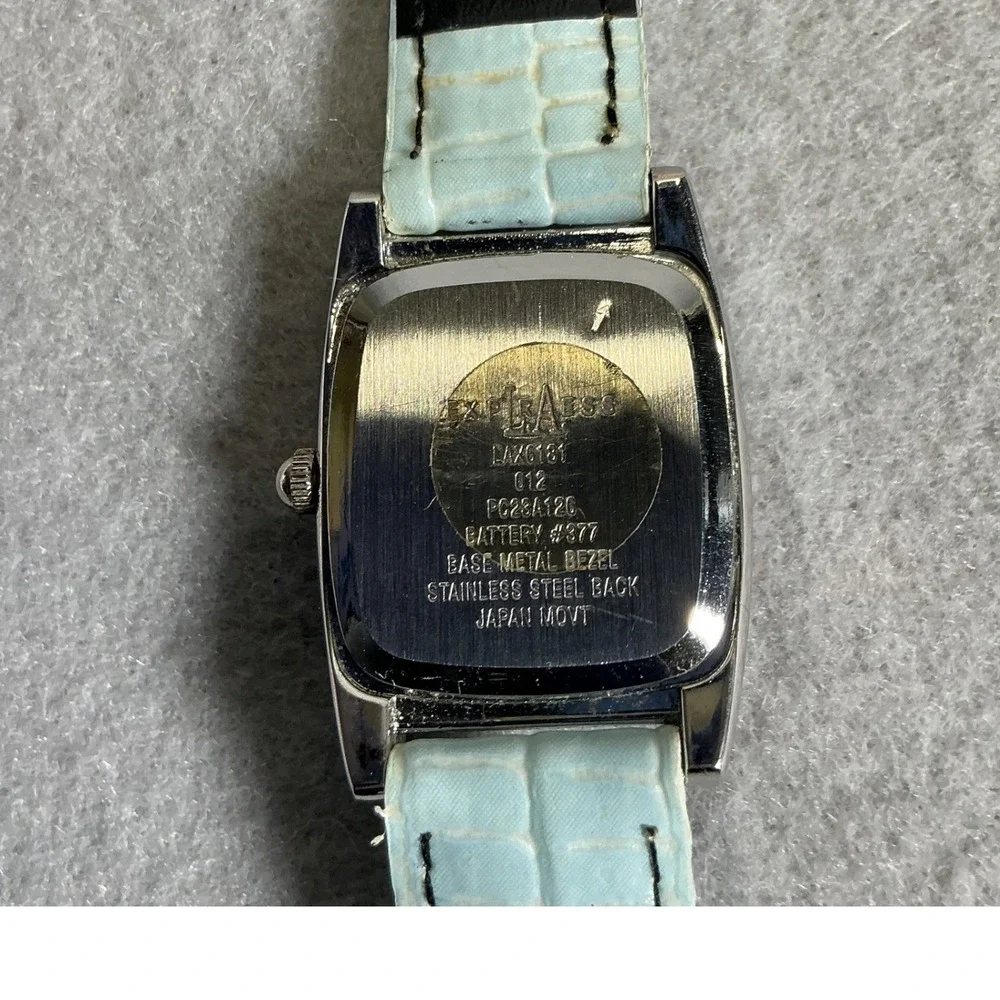 Express LA Womens Moon Phase Watch Blue Strap Rhinestone Square Face Untested